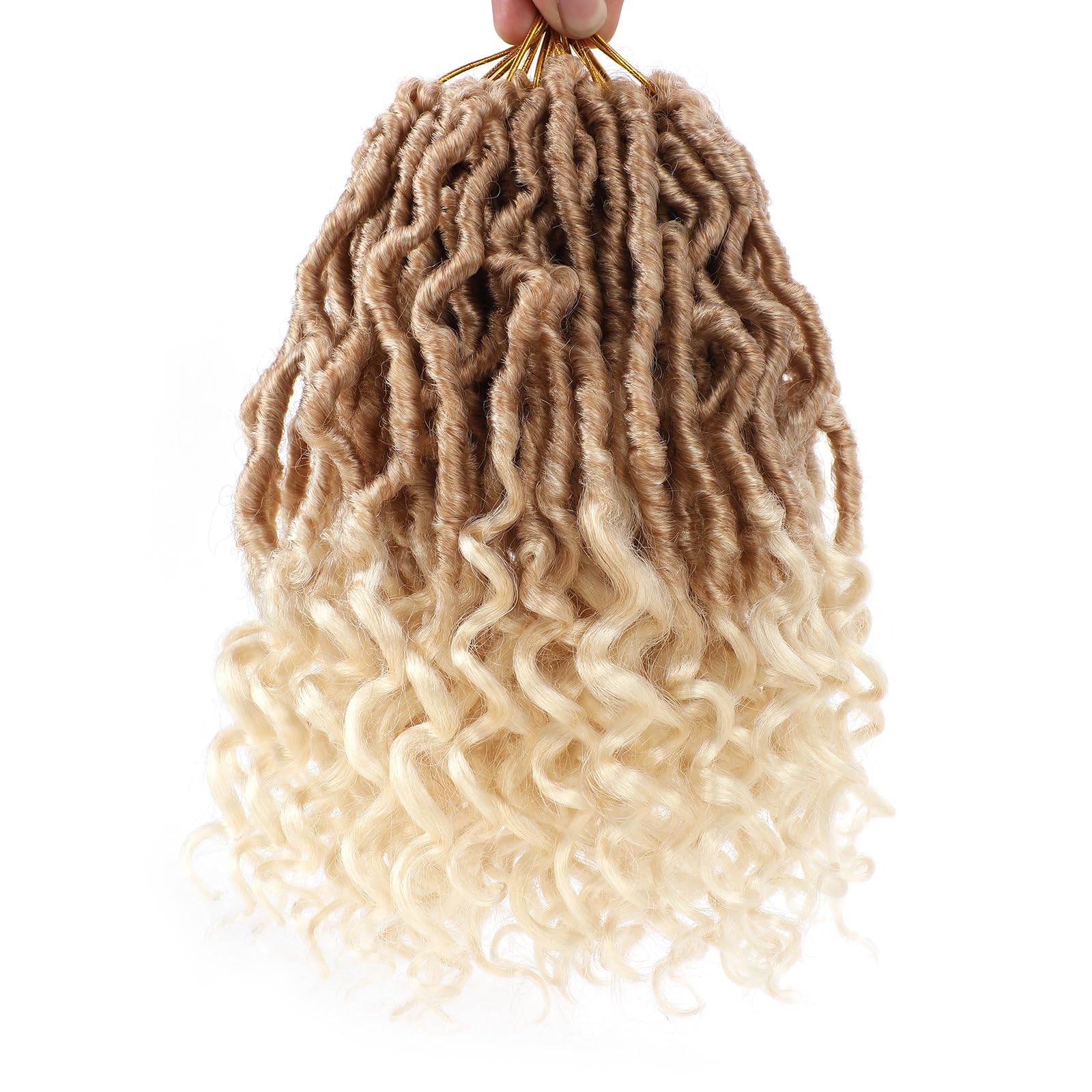 Leeven 7 Packs Faux Locs With Curly Ends 18 Inch Pre-looped Goddess Locs Crochet Hair 84 Strands Natural Black Crochet Bohemian Soft Locs Braiding Hair Extensions With Curls for Women 1B