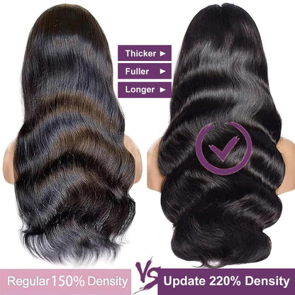 30 Inch 13x6 Lace Front Wigs Human Hair 220 Density Body Wave HD Lace Front Wigs Human Hair Pre Plucked Natural Black Glueless Frontal Wigs for Women