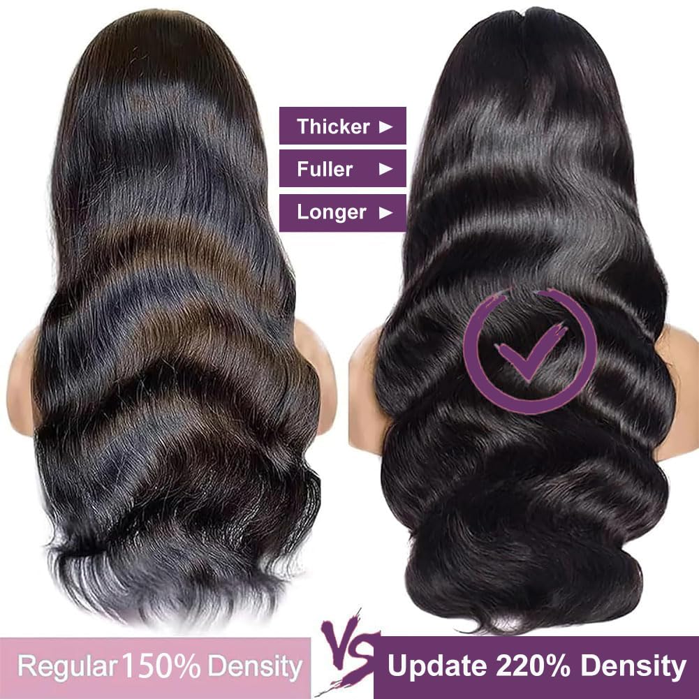 30 Inch 13x6 Lace Front Wigs Human Hair 220 Density Body Wave HD Lace Front Wigs Human Hair Pre Plucked Natural Black Glueless Frontal Wigs for Women