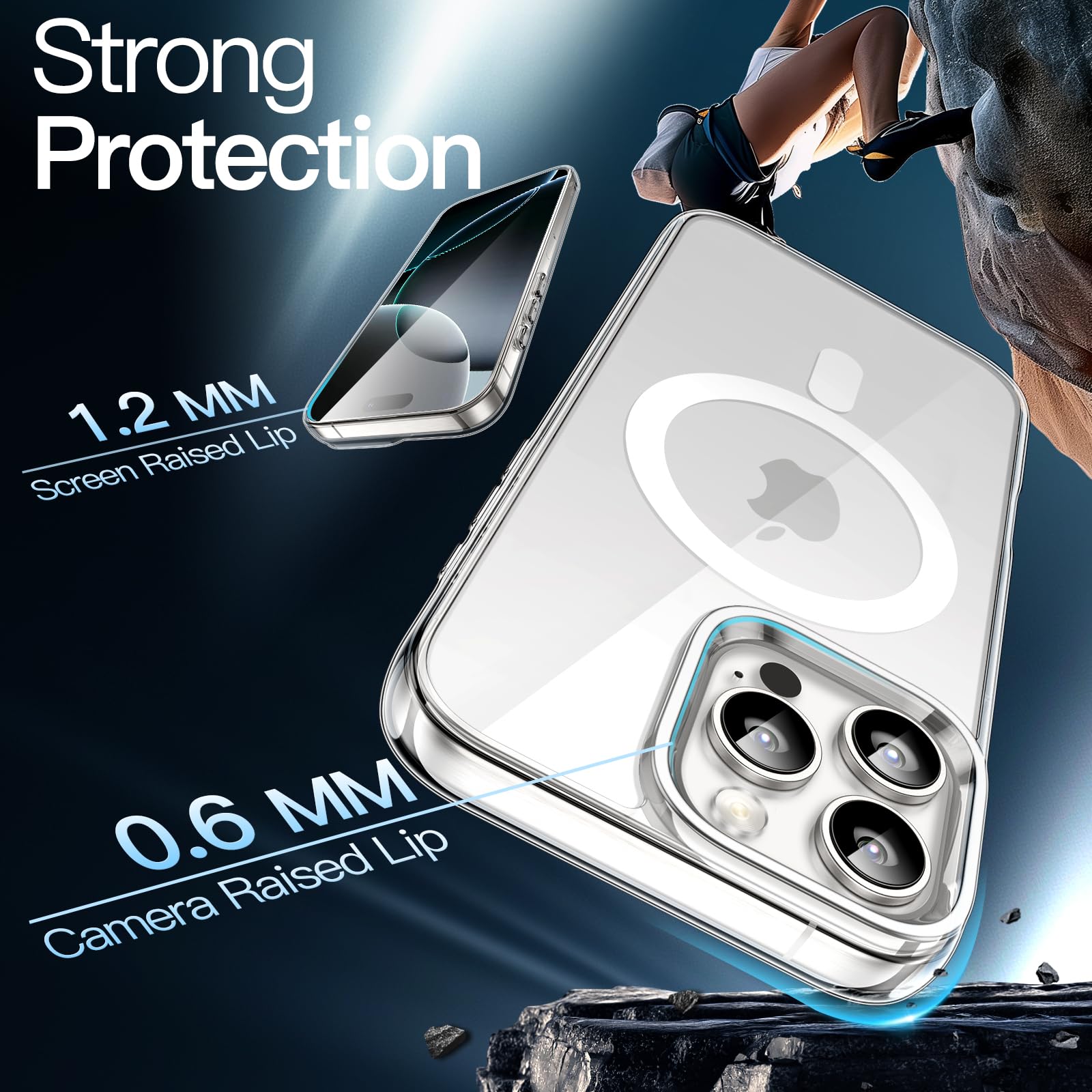 premium aplus module features iPhone with clear case showcasing MagSafe compatibility and sleek design.