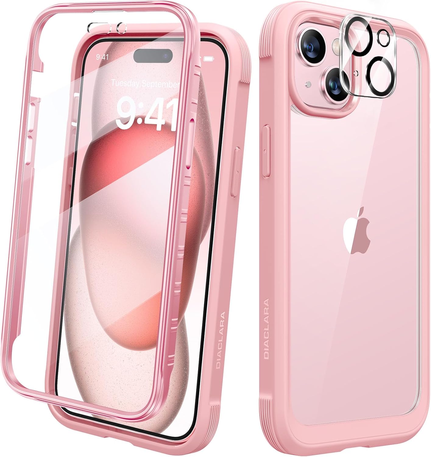 Diaclara Designed for iPhone 15 Case, Full Body Rugged Case with Built-in Touch Sensitive Anti-Scratch Screen Protector, with Camera Lens Protector for iPhone 15 6.1" (Wave Blue)