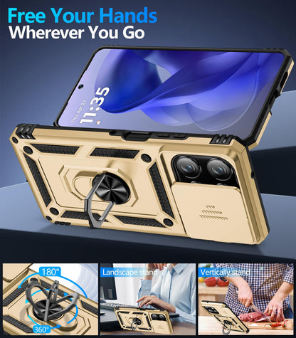 Samsung Galaxy S26 Ultra case with screen protector Taisaide S in black with kickstand and 360-degree rotation.