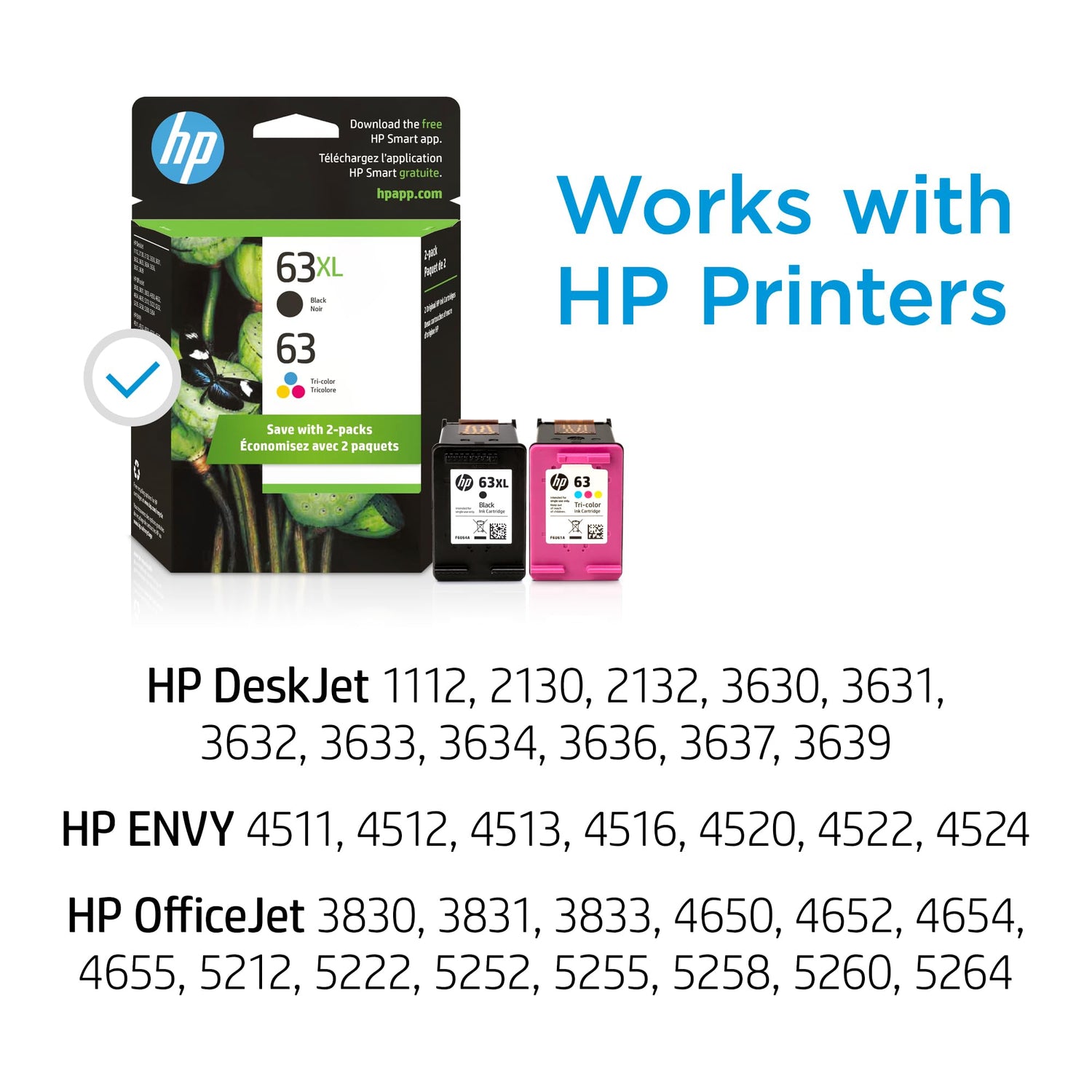 HP 63XL Black High-Yield Printer Ink Cartridge Printers | Works with DeskJet 1112, 2130, 3630;Envy 4510, 4520; OfficeJet 3830, 4650, 5200 | Eligible for Instant Ink | F6U64AN