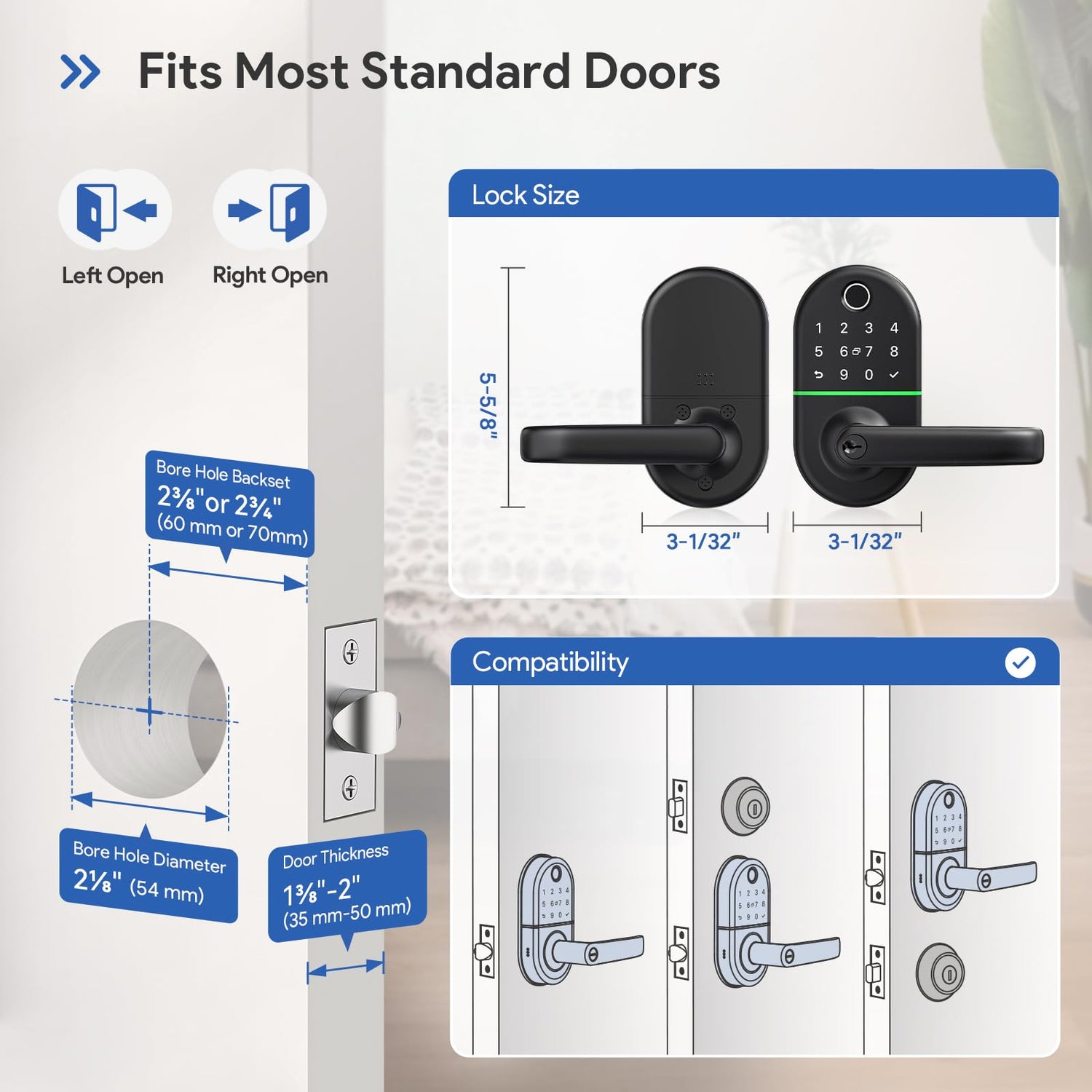 Smart Keypad Door Lock with Handle: NICE DIGI Keyless Entry Fingerprint Lock for Front/Interior Door, Electronic Digital Lock with Code, Easy Installation(Model X1)