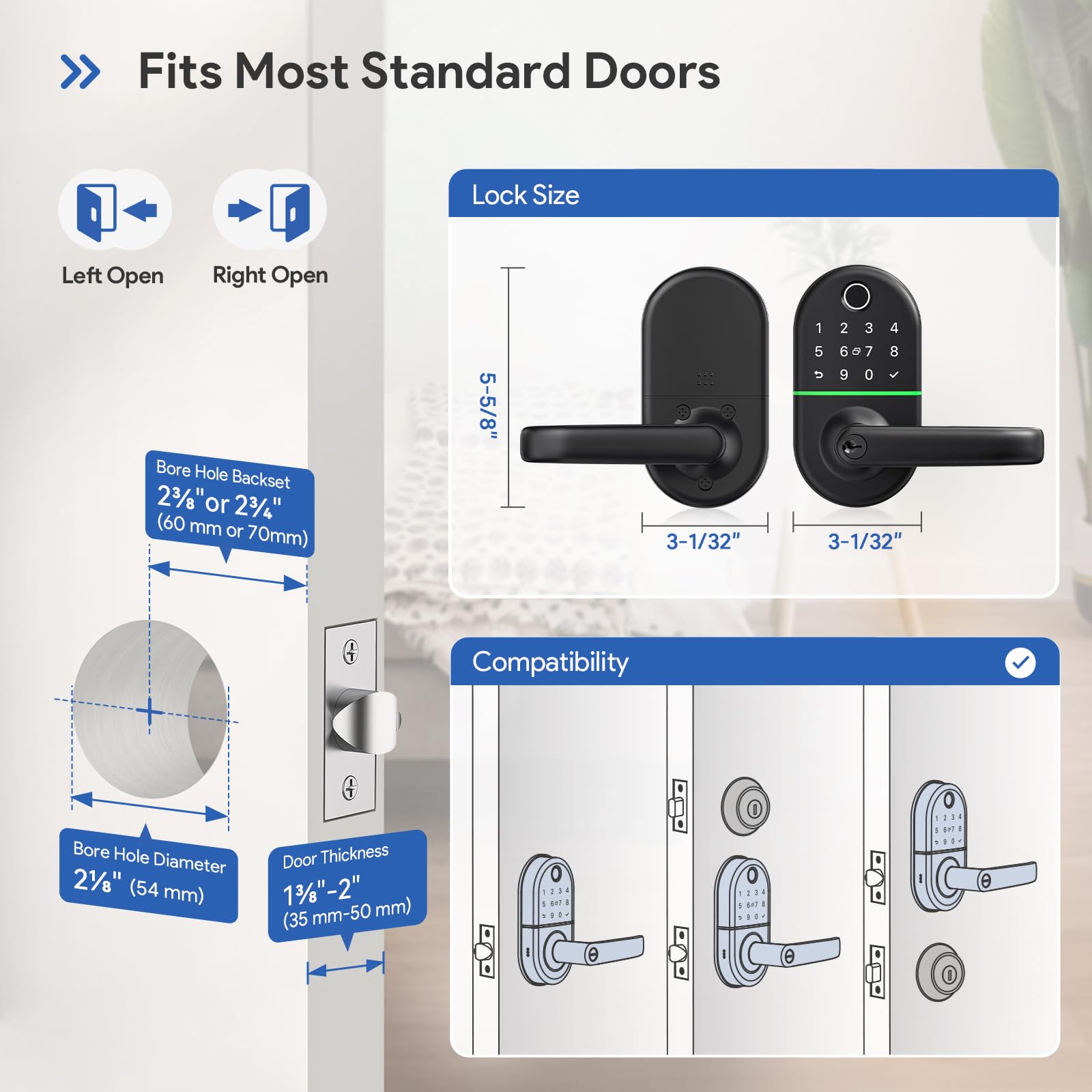 Smart Keypad Door Lock with Handle: NICE DIGI Keyless Entry Fingerprint Lock for Front/Interior Door, Electronic Digital Lock with Code, Easy Installation(Model X1)