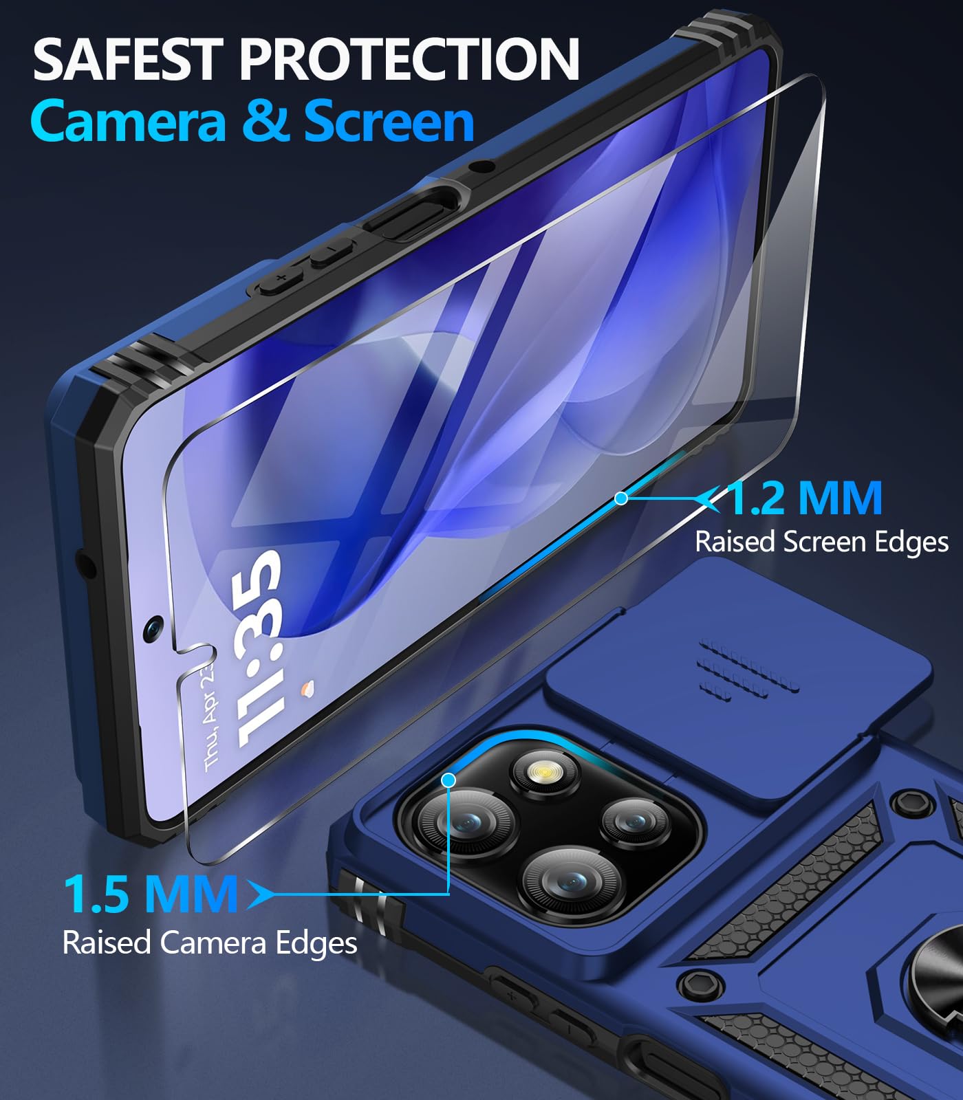 Samsung Galaxy S26 Ultra case with screen protector showing detailed edge protection for camera and screen.