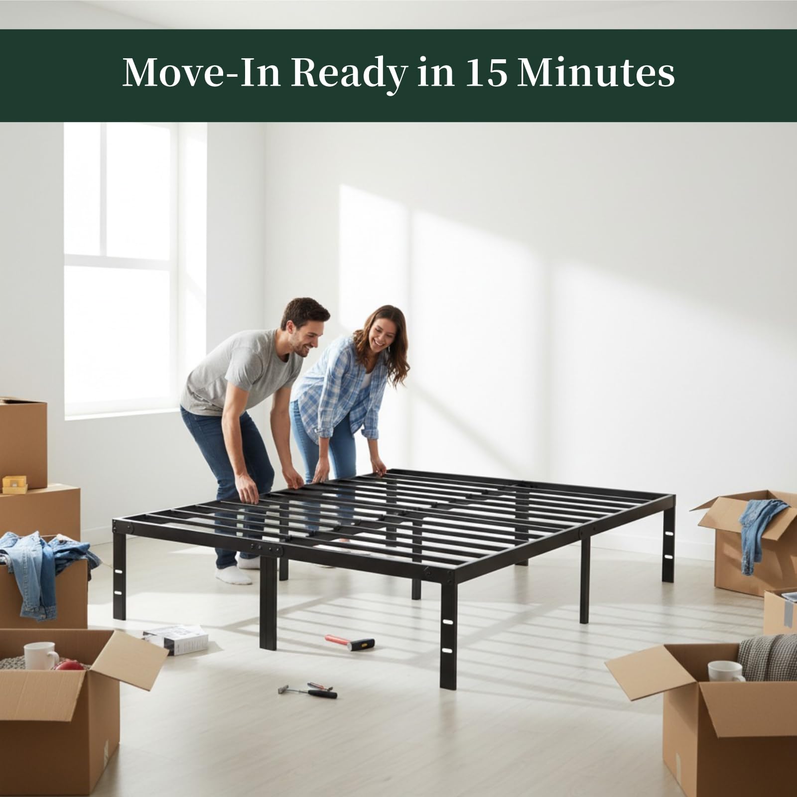 Queen Size Bed Frame, 14 Inch Metal Platform Bed Frames with Heavy Duty Steel Slat Support, No Box Spring Needed, Easy Assembly, Under Bed Storage