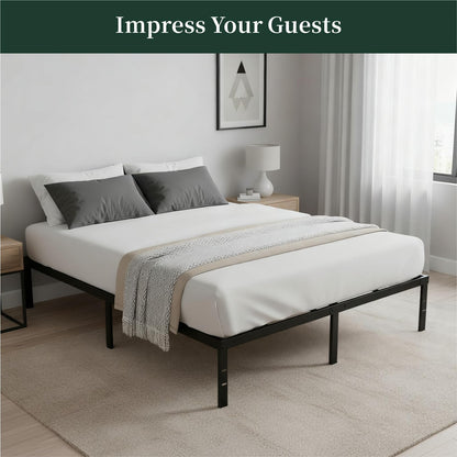 Queen Size Bed Frame, 14 Inch Metal Platform Bed Frames with Heavy Duty Steel Slat Support, No Box Spring Needed, Easy Assembly, Under Bed Storage