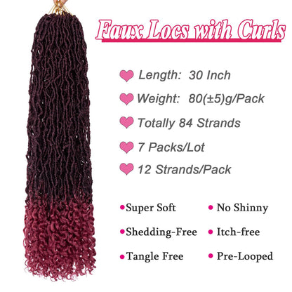 Leeven 7 Packs Faux Locs With Curly Ends 18 Inch Pre-looped Goddess Locs Crochet Hair 84 Strands Natural Black Crochet Bohemian Soft Locs Braiding Hair Extensions With Curls for Women 1B