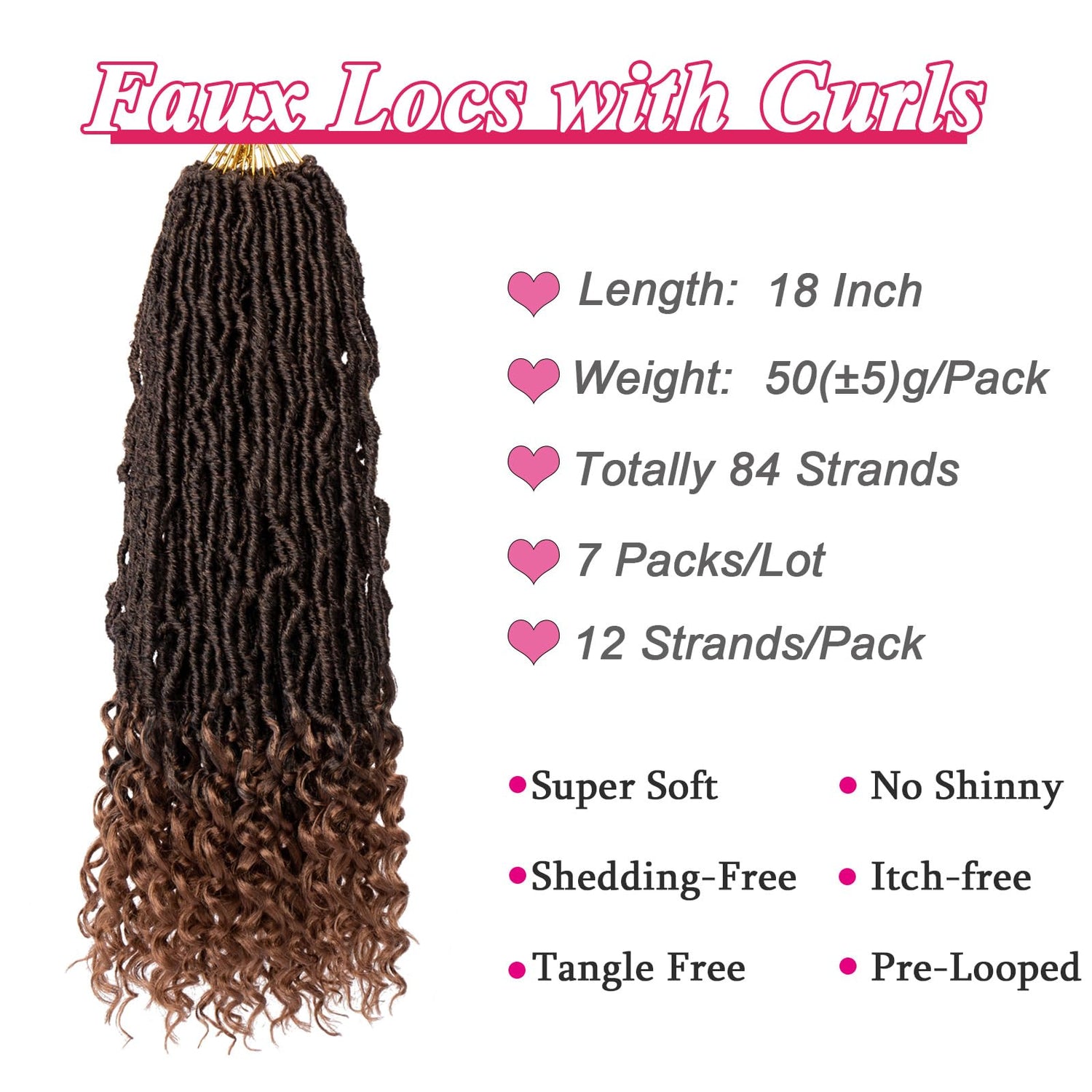 Leeven 7 Packs Faux Locs With Curly Ends 18 Inch Pre-looped Goddess Locs Crochet Hair 84 Strands Natural Black Crochet Bohemian Soft Locs Braiding Hair Extensions With Curls for Women 1B