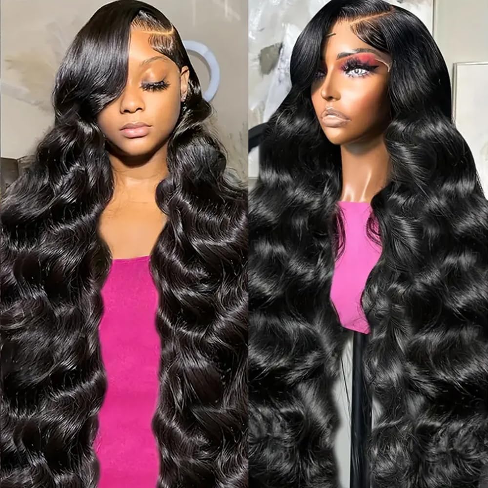 30 Inch Body Wave Lace Front Wigs Human Hair 200 Density 13x6 HD Lace Frontal Wigs Pre Plucked Glueless Brazilian Virgin Human Wig with Baby Hair Body Wave wigs for Women Natural Black