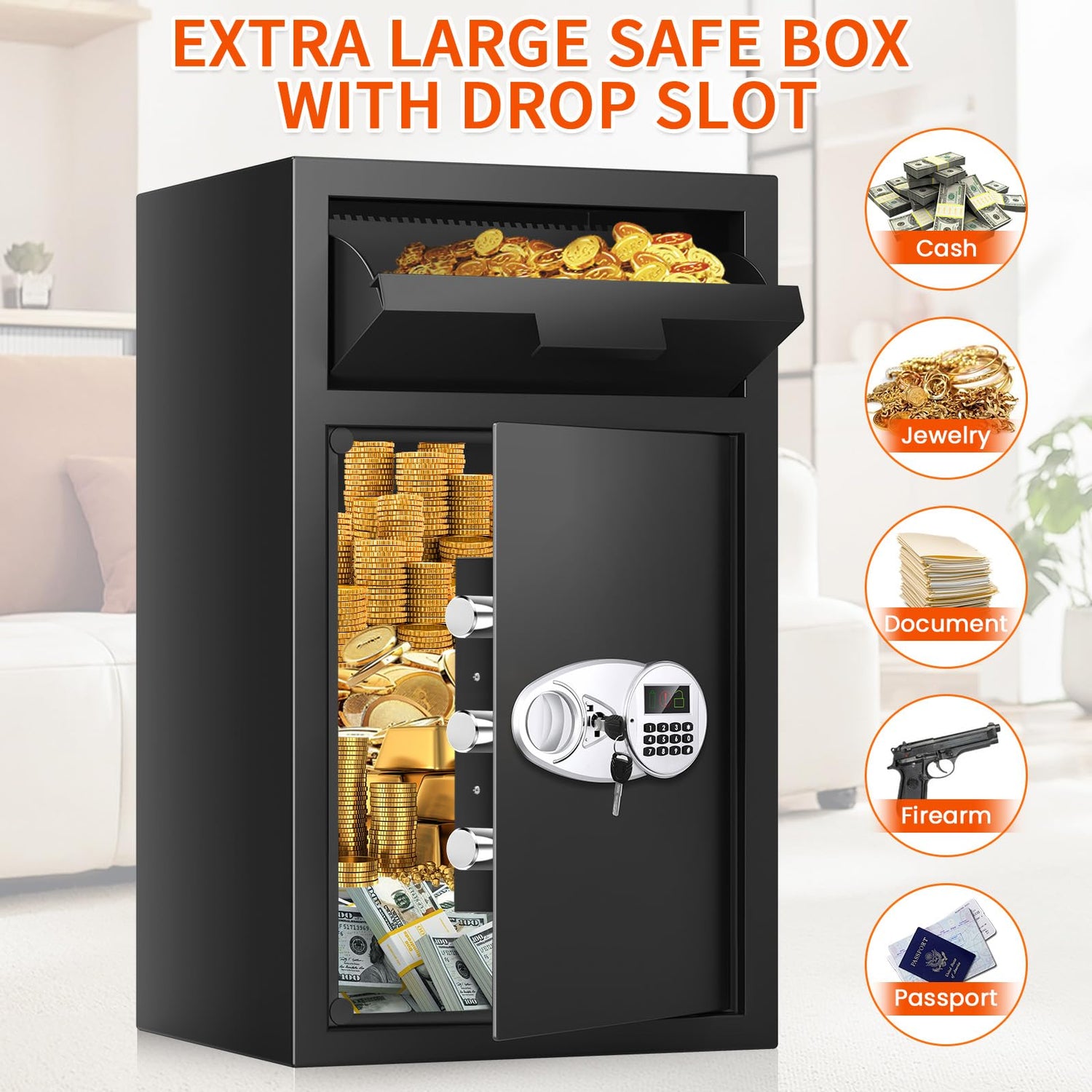 5.8 CU FT Extra Large Drop Safe for Business, Anti-Theft Money Drop Slot Safes with Digital Keypad and Spare Keys, Heavy Duty Depository Safe for Home Office Retail Store Business Mail Church