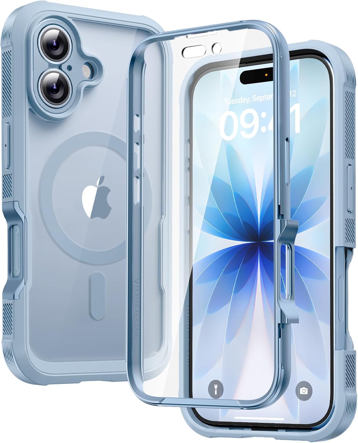 Diaclara Designed for iPhone 15 Case, Full Body Rugged Case with Built-in Touch Sensitive Anti-Scratch Screen Protector, with Camera Lens Protector for iPhone 15 6.1" (Wave Blue)