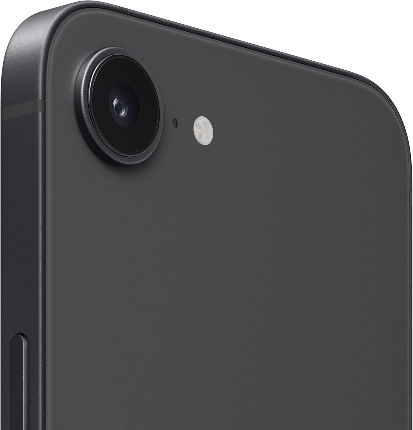 iPhone 17e 256GB SIM Free side view showcasing its sleek design and camera lens.