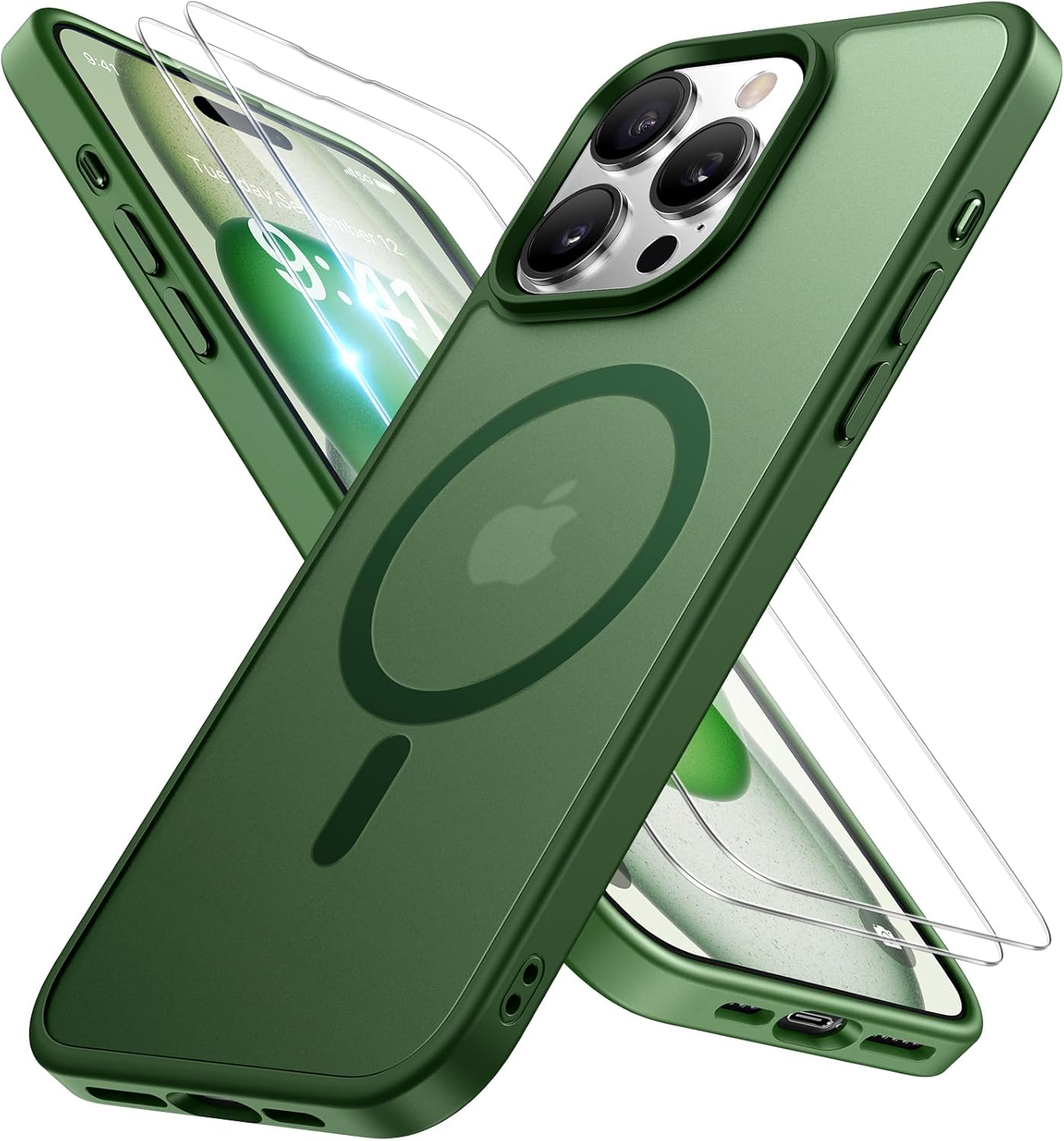 iPhone 16e 17e MagSafe case in matte green showing wireless charging capability and protective design.