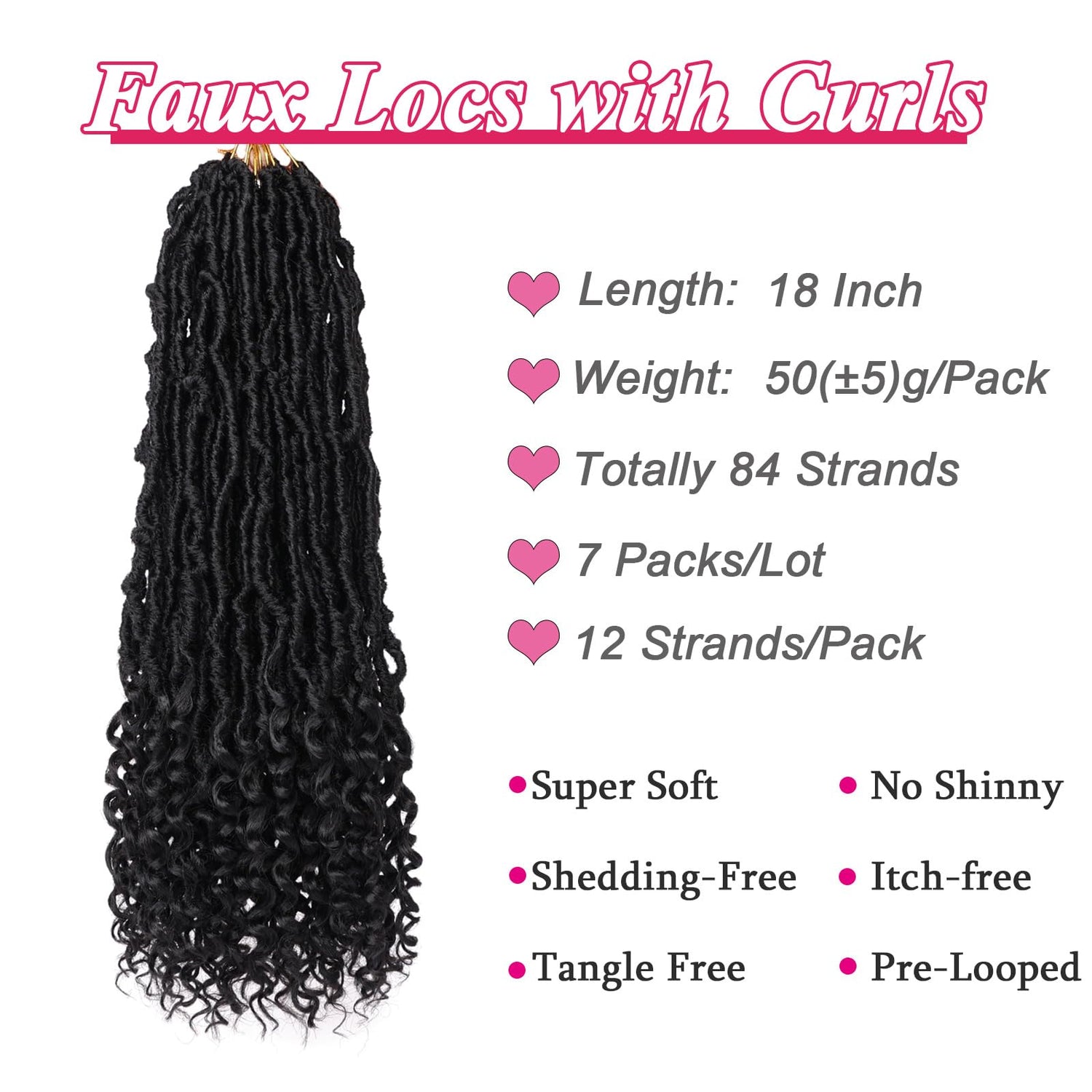 Leeven 7 Packs Faux Locs With Curly Ends 18 Inch Pre-looped Goddess Locs Crochet Hair 84 Strands Natural Black Crochet Bohemian Soft Locs Braiding Hair Extensions With Curls for Women 1B
