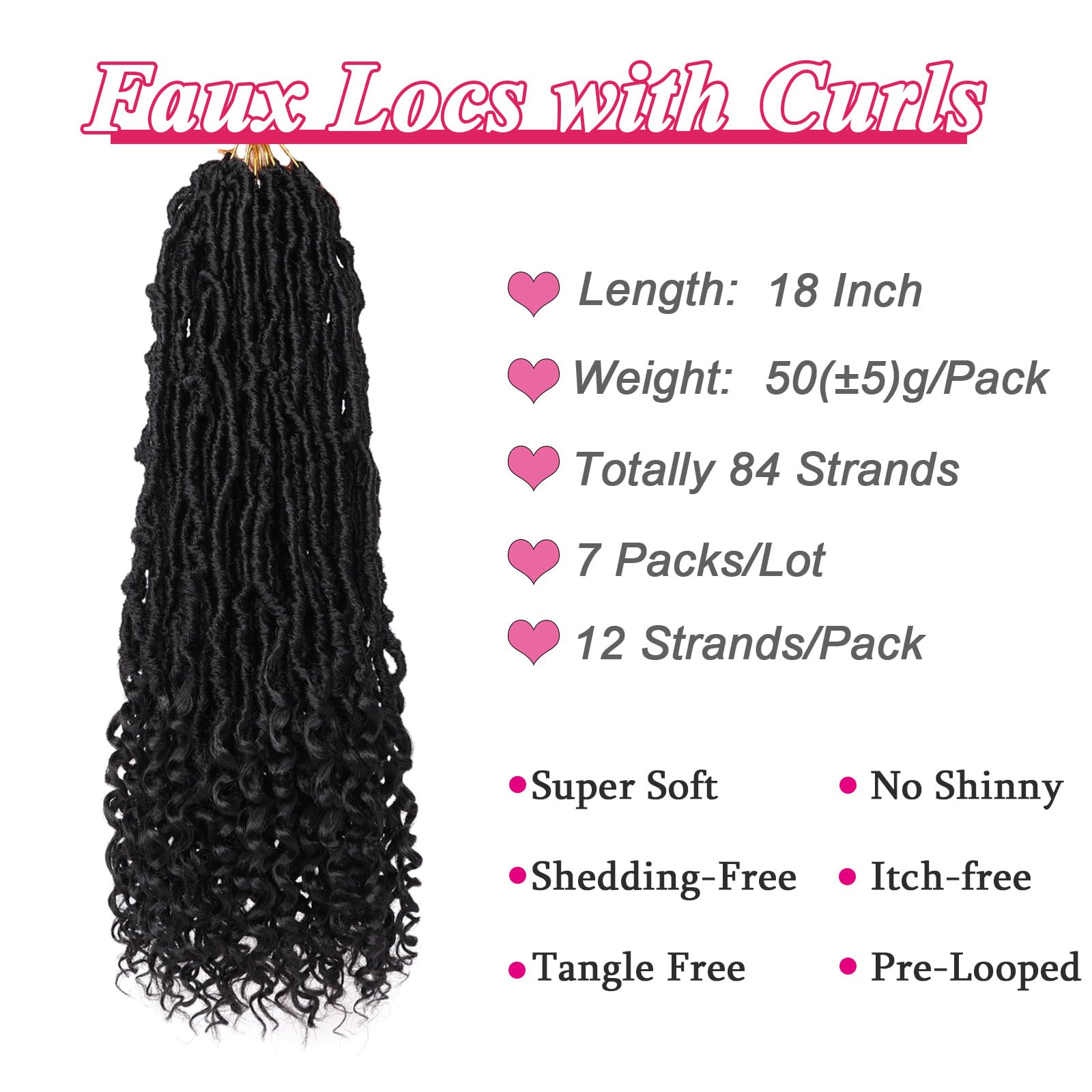 Leeven 7 Packs Faux Locs With Curly Ends 18 Inch Pre-looped Goddess Locs Crochet Hair 84 Strands Natural Black Crochet Bohemian Soft Locs Braiding Hair Extensions With Curls for Women 1B