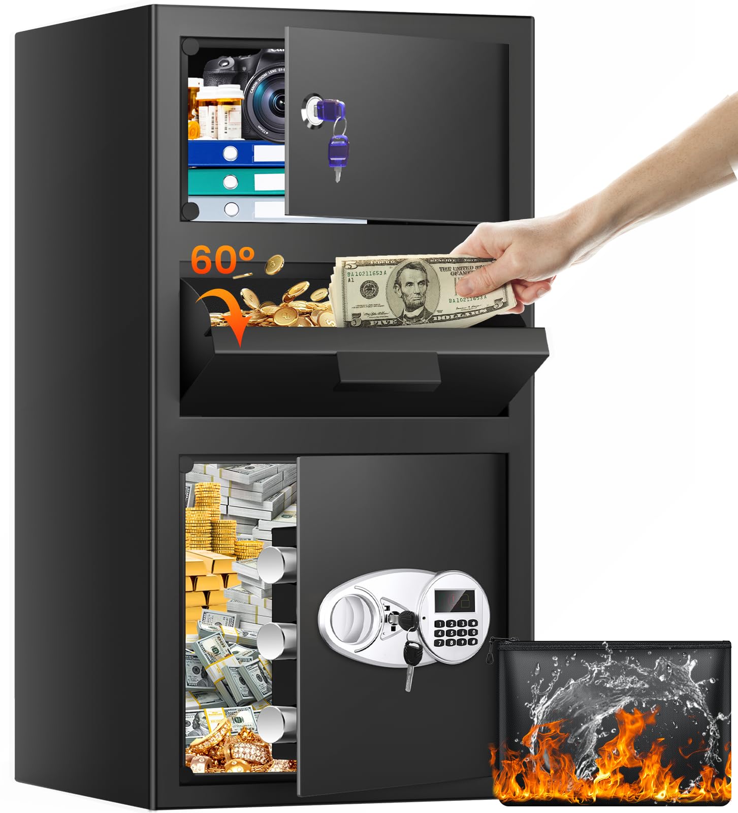 5.8 CU FT Extra Large Drop Safe for Business, Anti-Theft Money Drop Slot Safes with Digital Keypad and Spare Keys, Heavy Duty Depository Safe for Home Office Retail Store Business Mail Church