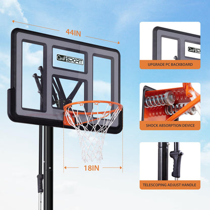Basketball Hoop Outdoor Protable 44/48 Inch Impact Backboard, 4.8-10FT Height Adjustable Basketball Hoop Goal System with Wheels for Adults