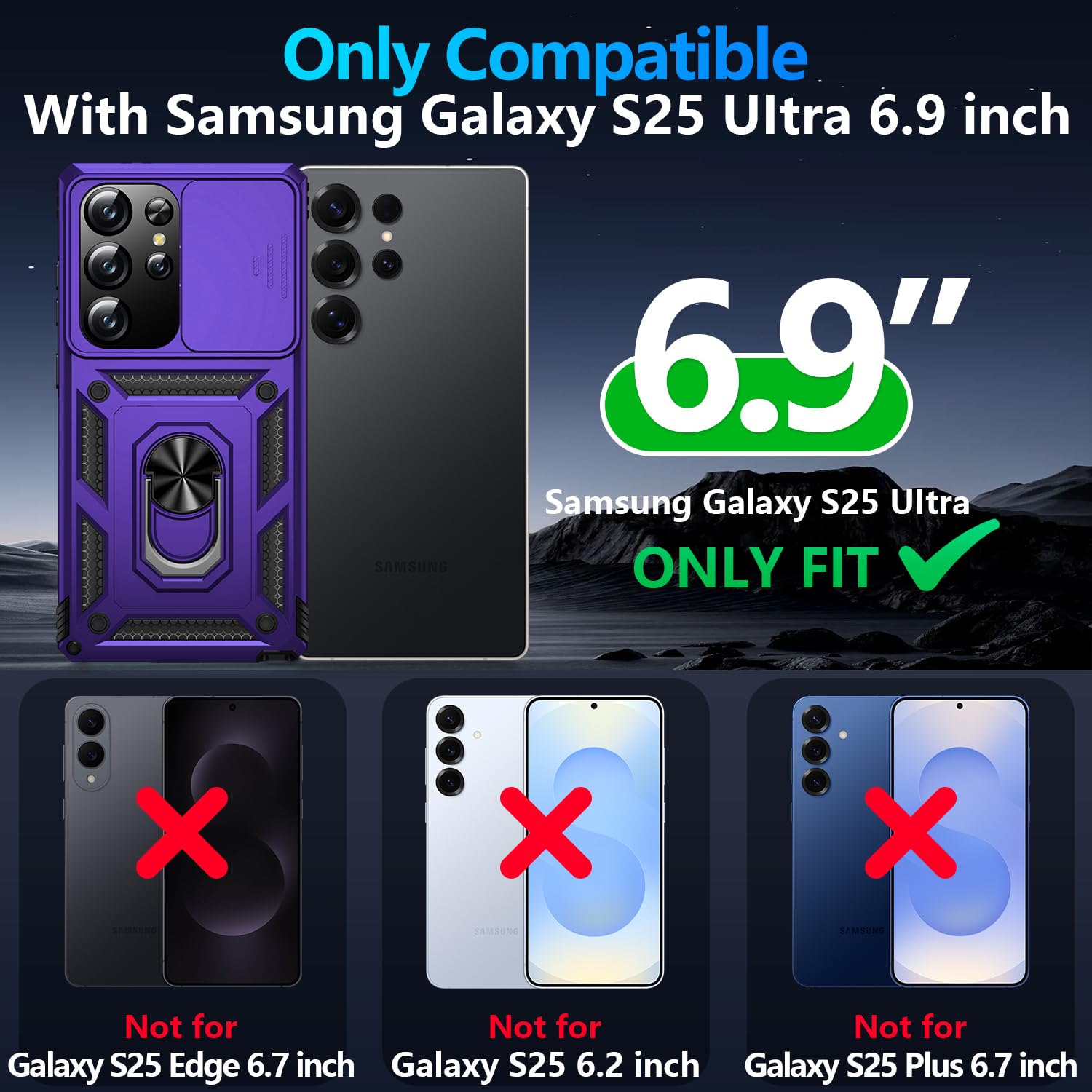 Samsung Galaxy S26 Ultra case with screen protector, highlighting compatibility with Galaxy S25 Ultra 6.9 inch.
