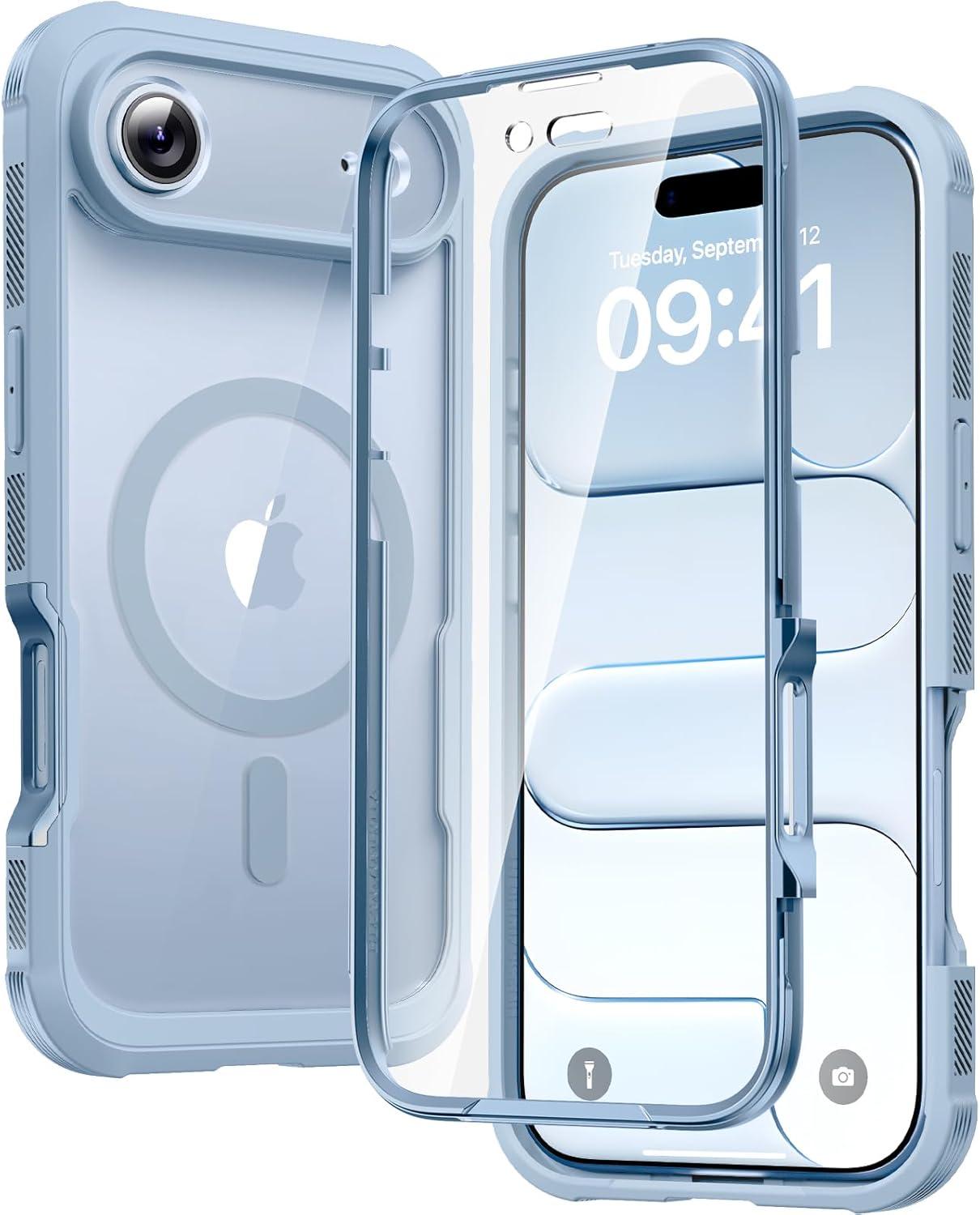 Diaclara Designed for iPhone 15 Case, Full Body Rugged Case with Built-in Touch Sensitive Anti-Scratch Screen Protector, with Camera Lens Protector for iPhone 15 6.1" (Wave Blue)