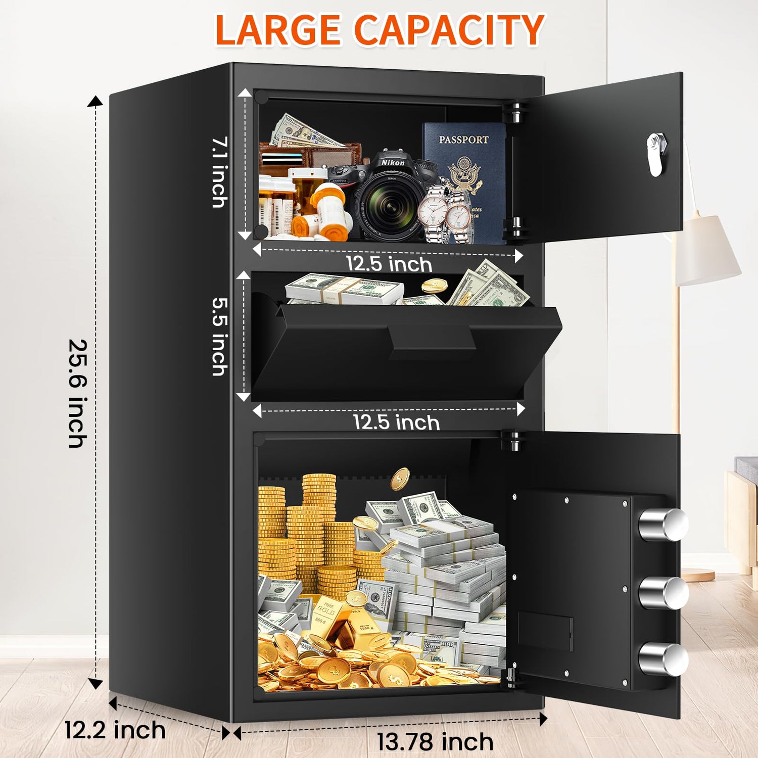 5.8 CU FT Extra Large Drop Safe for Business, Anti-Theft Money Drop Slot Safes with Digital Keypad and Spare Keys, Heavy Duty Depository Safe for Home Office Retail Store Business Mail Church