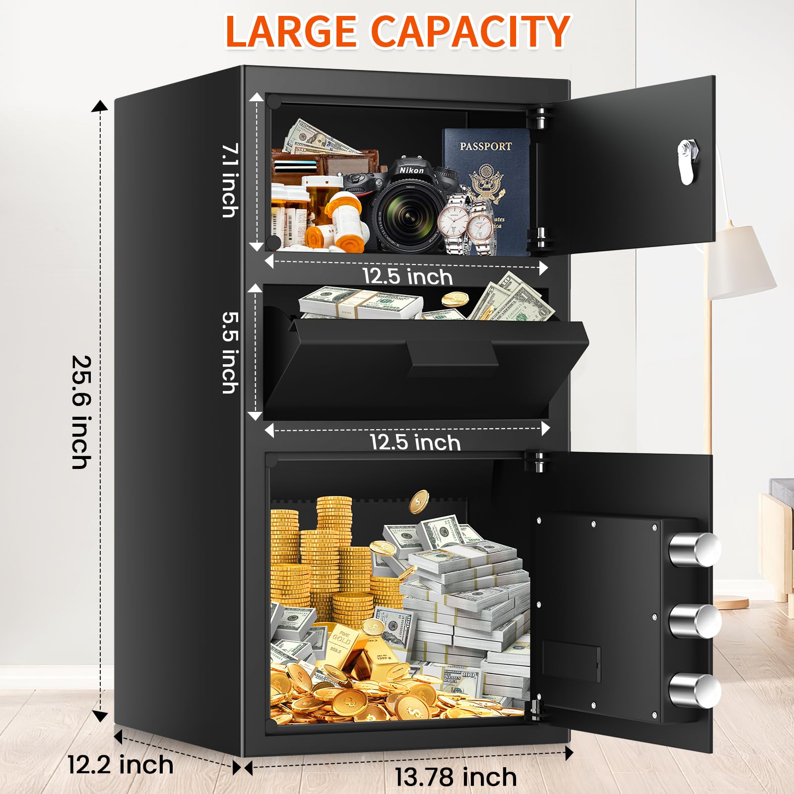 5.8 CU FT Extra Large Drop Safe for Business, Anti-Theft Money Drop Slot Safes with Digital Keypad and Spare Keys, Heavy Duty Depository Safe for Home Office Retail Store Business Mail Church