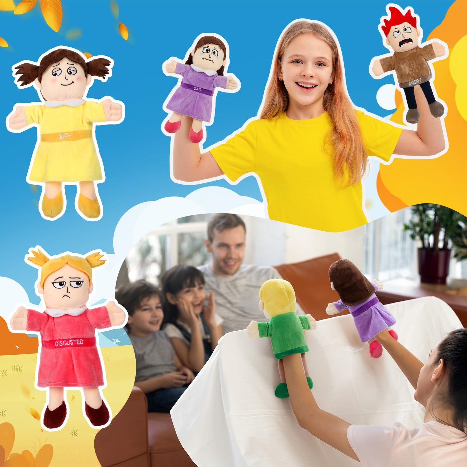 Lenwen 6 Pcs Family Hand Puppet Set Family Members Puppets with Movable Mouth Soft Plush for Boys and Girls Teens Kids Storytelling Play School Teaching Preschool (African American)