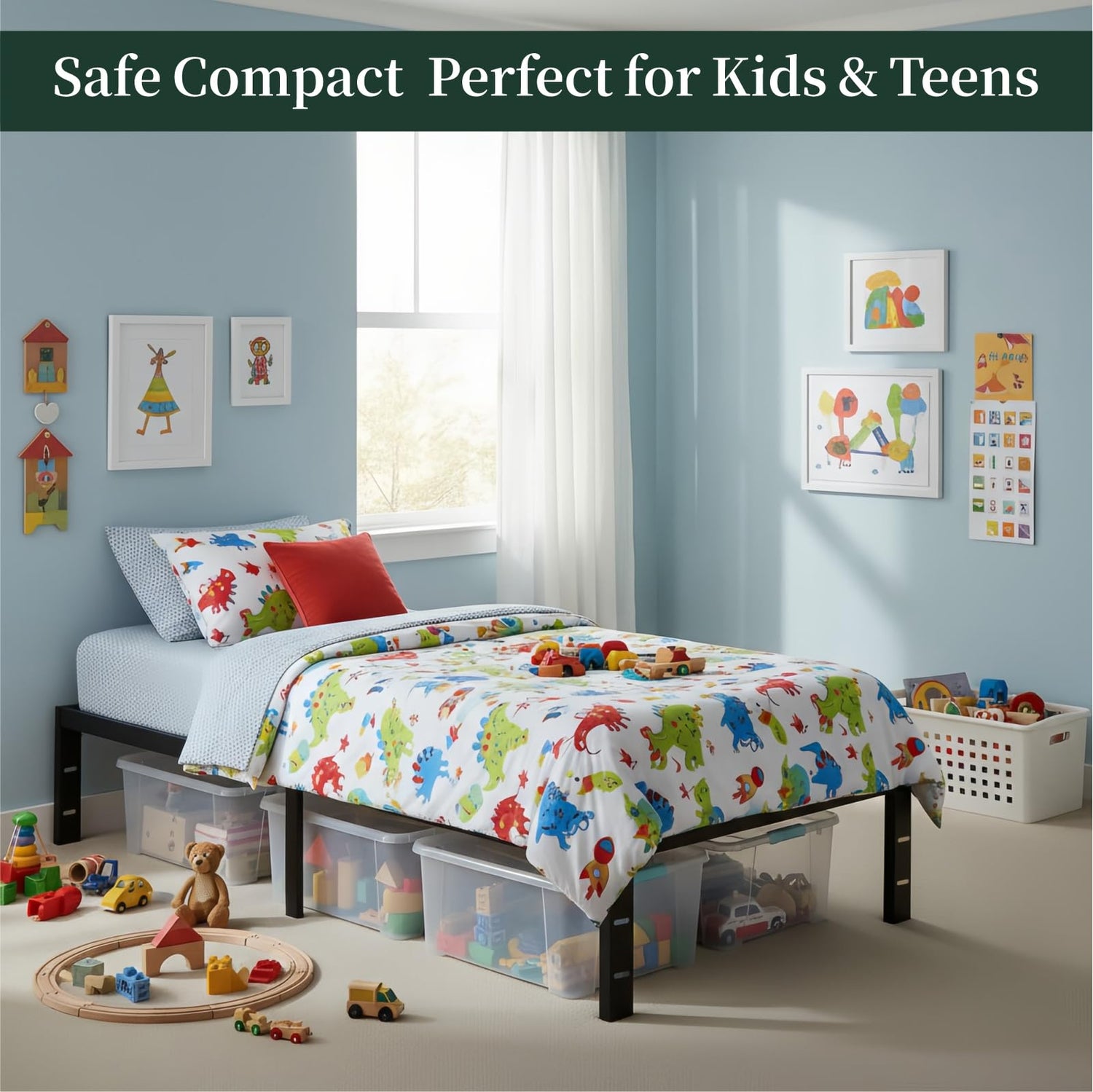 Queen Size Bed Frame, 14 Inch Metal Platform Bed Frames with Heavy Duty Steel Slat Support, No Box Spring Needed, Easy Assembly, Under Bed Storage