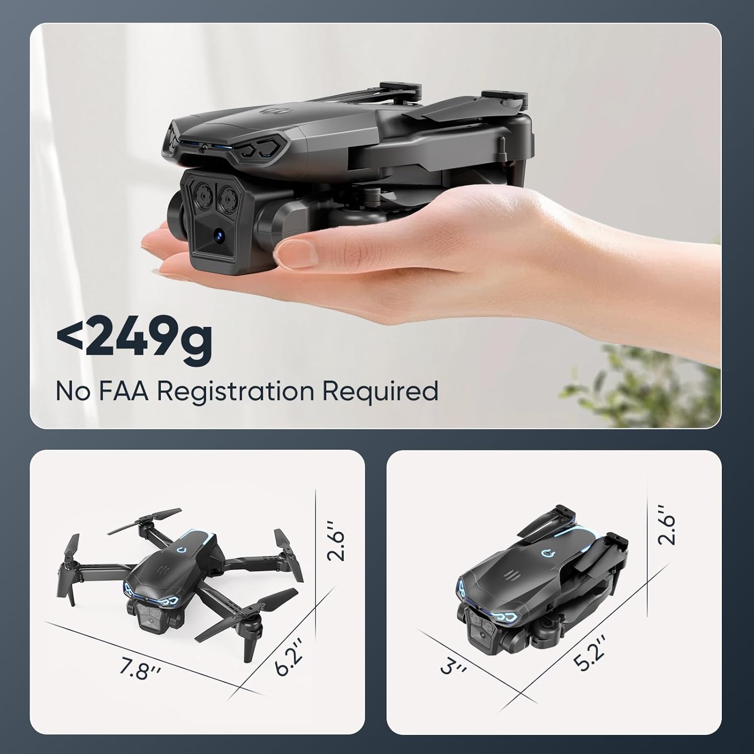 Foldable Drone with 1080P Camera for Beginners &amp; Kids, FPV RC Quadcopter Toys Gifts for Boys Girls, One Key Start, 3D Flips, Gesture Selfie, 3 Speed Modes, 2 Batteries