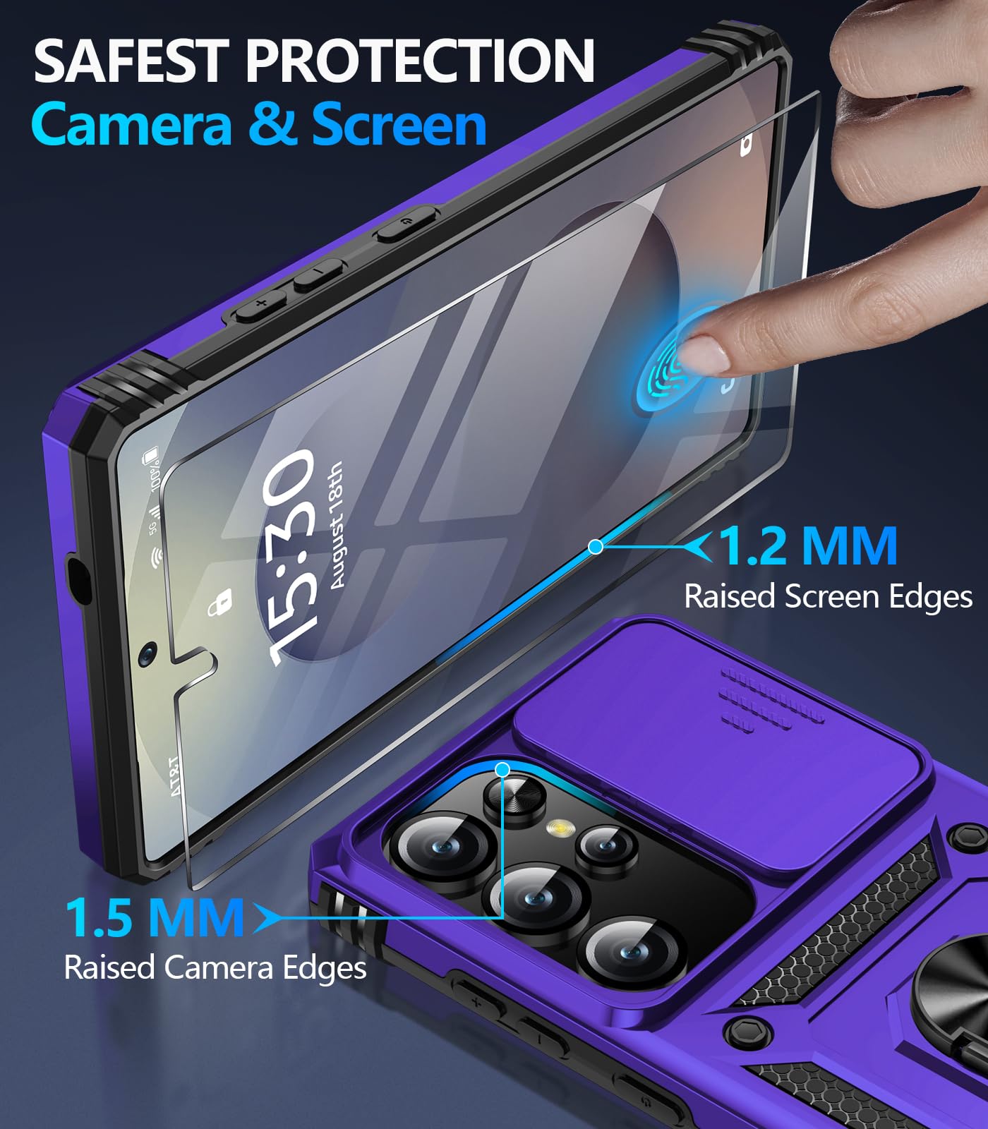 Samsung Galaxy S26 Ultra case with screen protector showing safest protection for camera and screen with raised edges