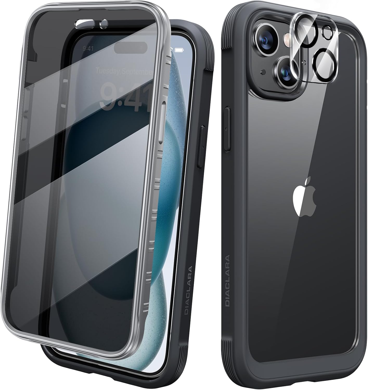 Diaclara Designed for iPhone 15 Case, Full Body Rugged Case with Built-in Touch Sensitive Anti-Scratch Screen Protector, with Camera Lens Protector for iPhone 15 6.1" (Wave Blue)