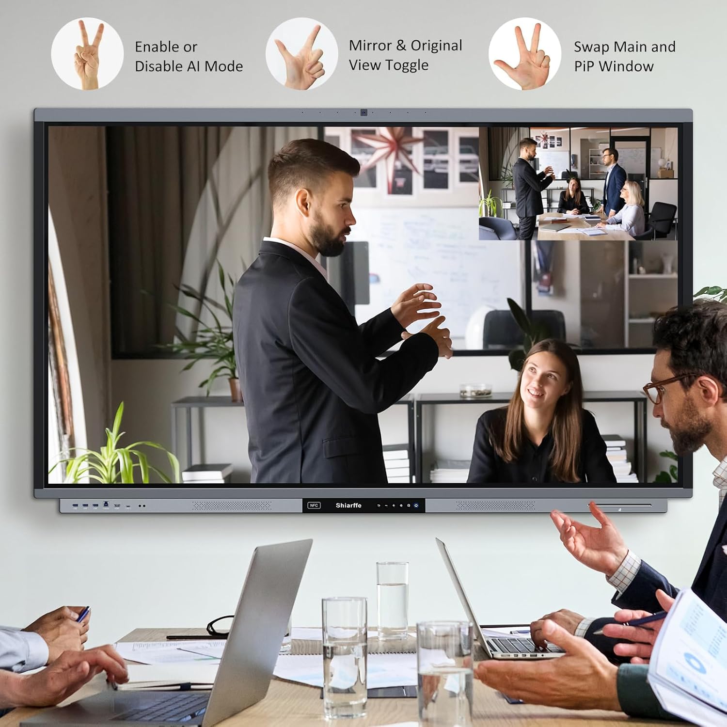 Shiarffe R9 Smart Board 65 Inch 4K Interactive Whiteboard Google EDLA-Certified All-in-One Touchscreen Digital Display Built-in 50MP AI Camera Mics and 60W Speaker for Classrom Hybrid Work