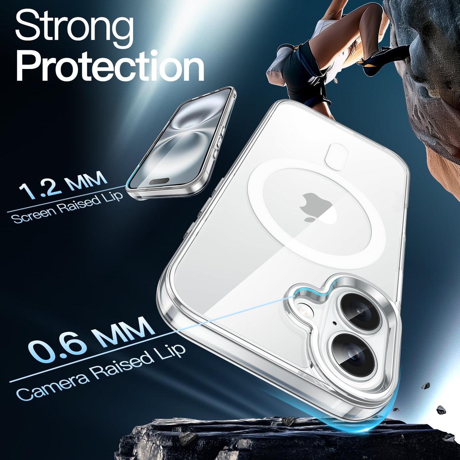 premium aplus module features iPhone with clear case showcasing MagSafe compatibility and sleek design.