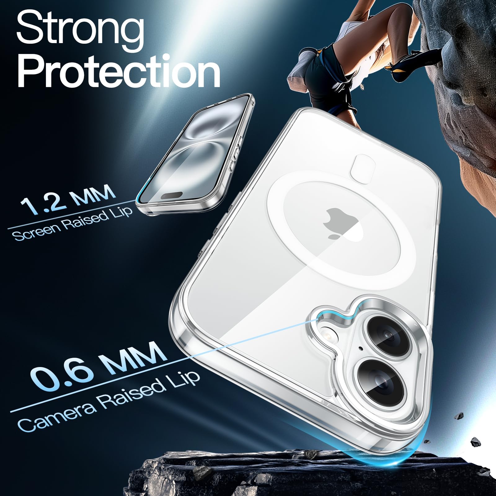 premium aplus module features iPhone with clear case showcasing MagSafe compatibility and sleek design.