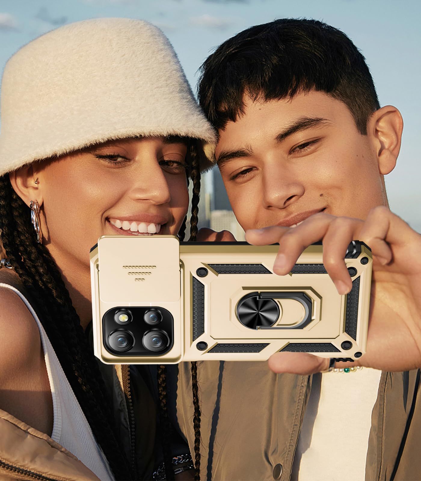 Samsung Galaxy S26 Ultra case with screen protector Taisaide S in use by two people outdoors.