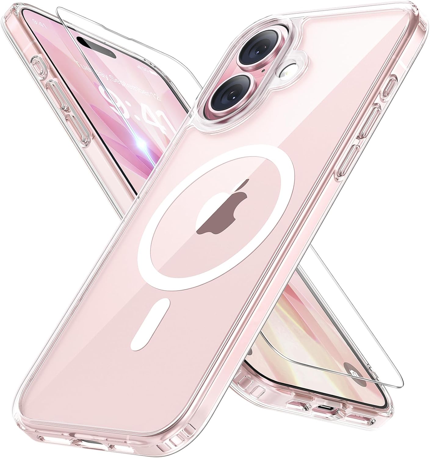 iPhone 16e 17e MagSafe case featured in clear design, showcasing dual camera cutout and MagSafe compatibility.