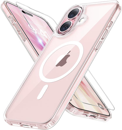 iPhone 16e 17e MagSafe case featured in clear design, showcasing dual camera cutout and MagSafe compatibility.