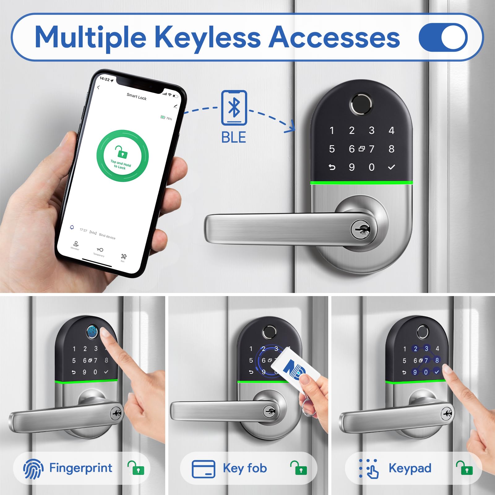 Smart Keypad Door Lock with Handle: NICE DIGI Keyless Entry Fingerprint Lock for Front/Interior Door, Electronic Digital Lock with Code, Easy Installation(Model X1)