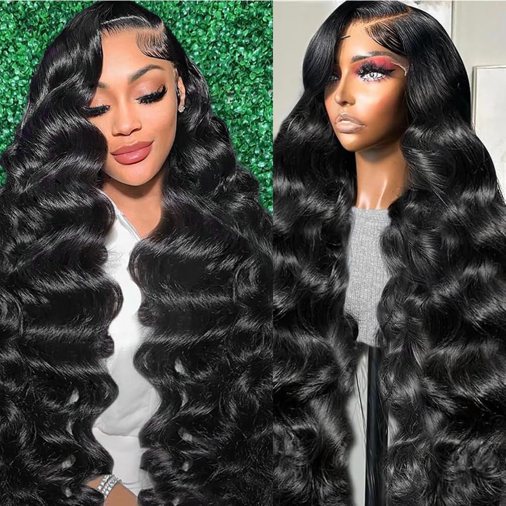 30 Inch Body Wave Lace Front Wigs Human Hair 200 Density 13x6 HD Lace Frontal Wigs Pre Plucked Glueless Brazilian Virgin Human Wig with Baby Hair Body Wave wigs for Women Natural Black
