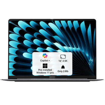 GEEKOM GeekBook X16 Pro 2.8 lbs Laptop, 16" IPS 2.5K 16:10 Laptop Computer, Ultra 9 185H, 32GB LPDDR5x 7500MHz RAM 2TB SSD, Up to 17 Hour, USB4, Fingerprint, Dual Fan, Copilot, Windows 11 Pro