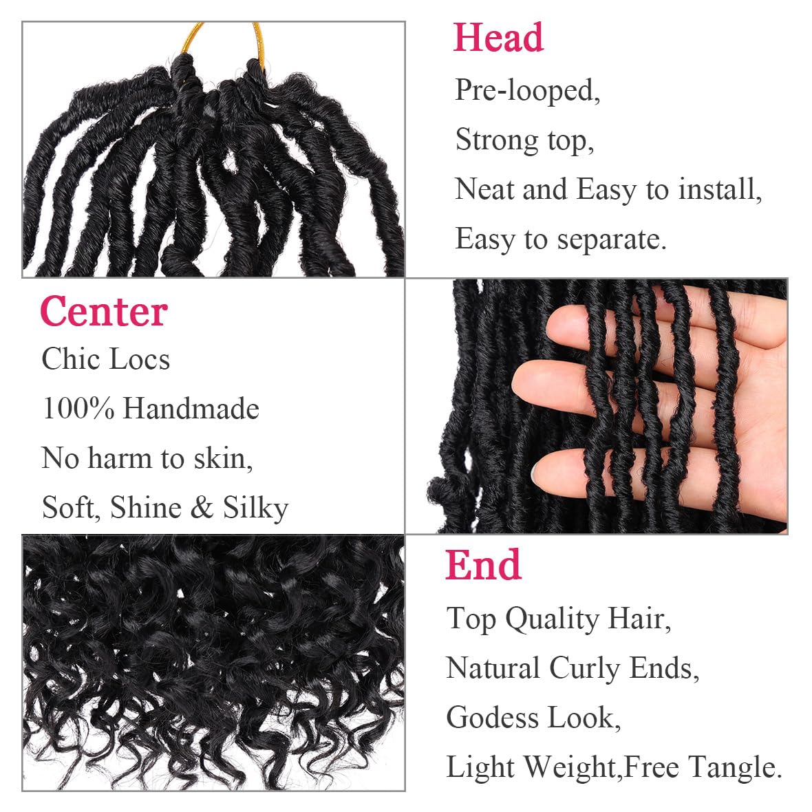 Leeven 7 Packs Faux Locs With Curly Ends 18 Inch Pre-looped Goddess Locs Crochet Hair 84 Strands Natural Black Crochet Bohemian Soft Locs Braiding Hair Extensions With Curls for Women 1B