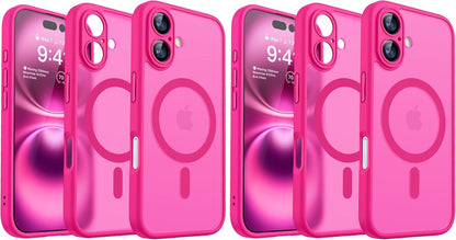 CANSHN Magnetic Compatible with iPhone 12 Case, Upgraded [Full Camera Protection] [Compatible with Magsafe] [Translucent Matte] Shockproof Protective Phone Case Cover 6.1 Inch - Hot Pink