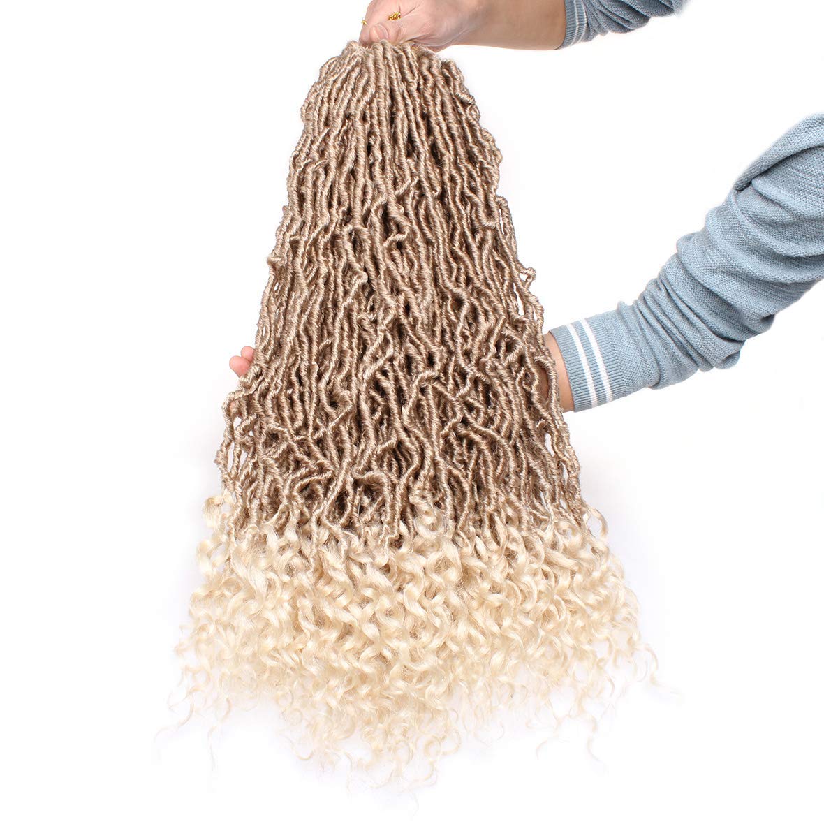 Leeven 7 Packs Faux Locs With Curly Ends 18 Inch Pre-looped Goddess Locs Crochet Hair 84 Strands Natural Black Crochet Bohemian Soft Locs Braiding Hair Extensions With Curls for Women 1B
