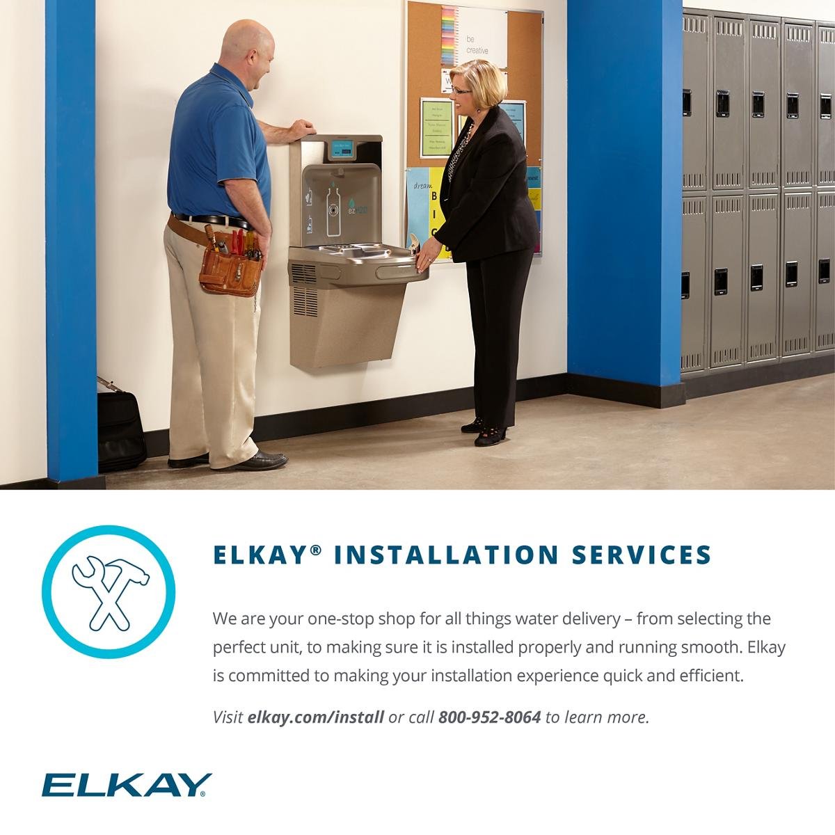 bottle filling station with lead reduction installation services provided by Elkay in a school environment.