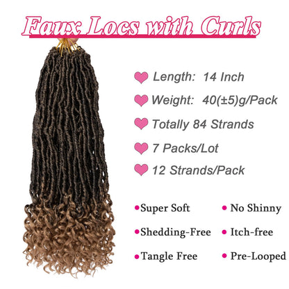 Leeven 7 Packs Faux Locs With Curly Ends 18 Inch Pre-looped Goddess Locs Crochet Hair 84 Strands Natural Black Crochet Bohemian Soft Locs Braiding Hair Extensions With Curls for Women 1B