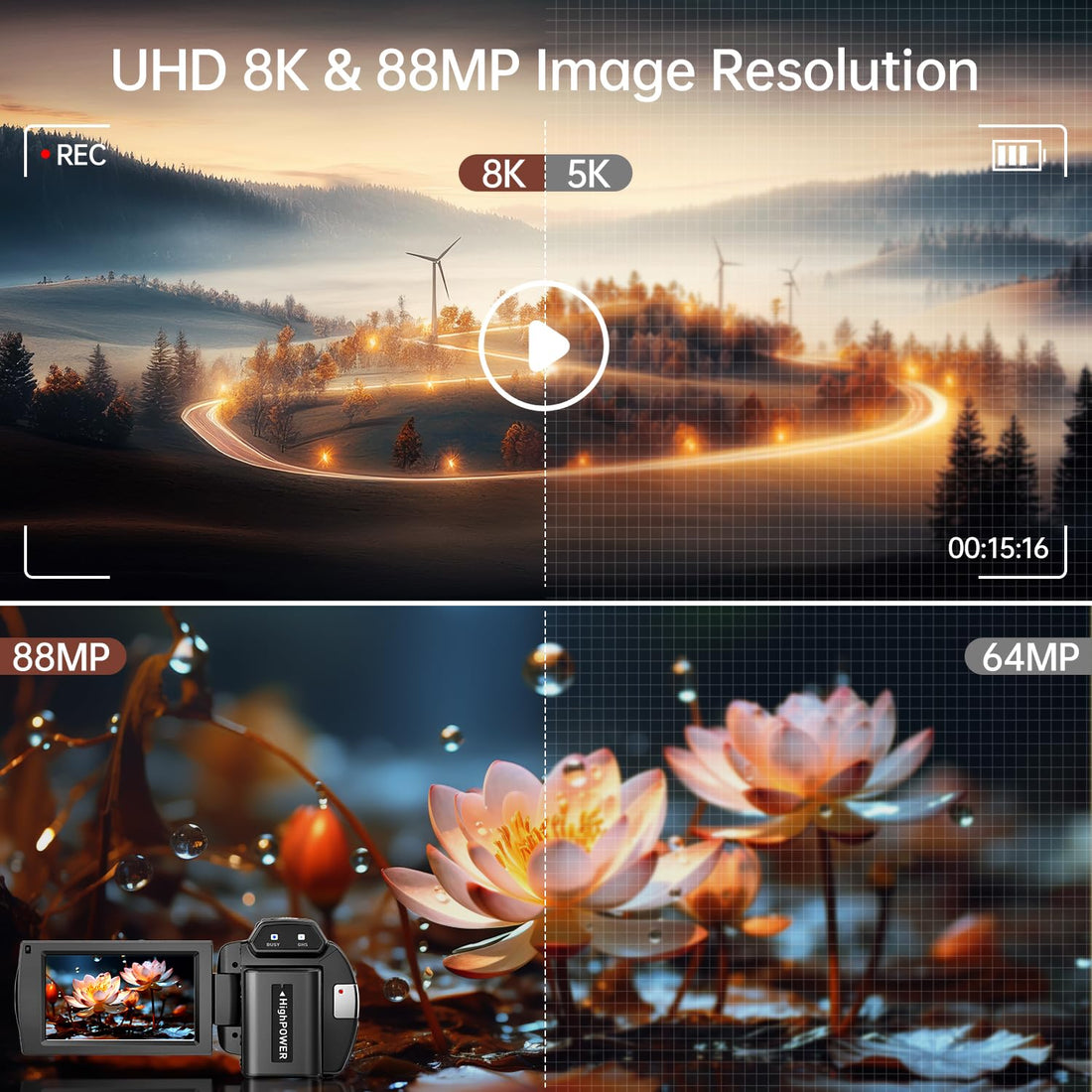 8K Video Camera Camcorder 88MP UHD WiFi Vlogging Cameras for YouTube 18X Digital Zoom IR Night Vision 3.0&