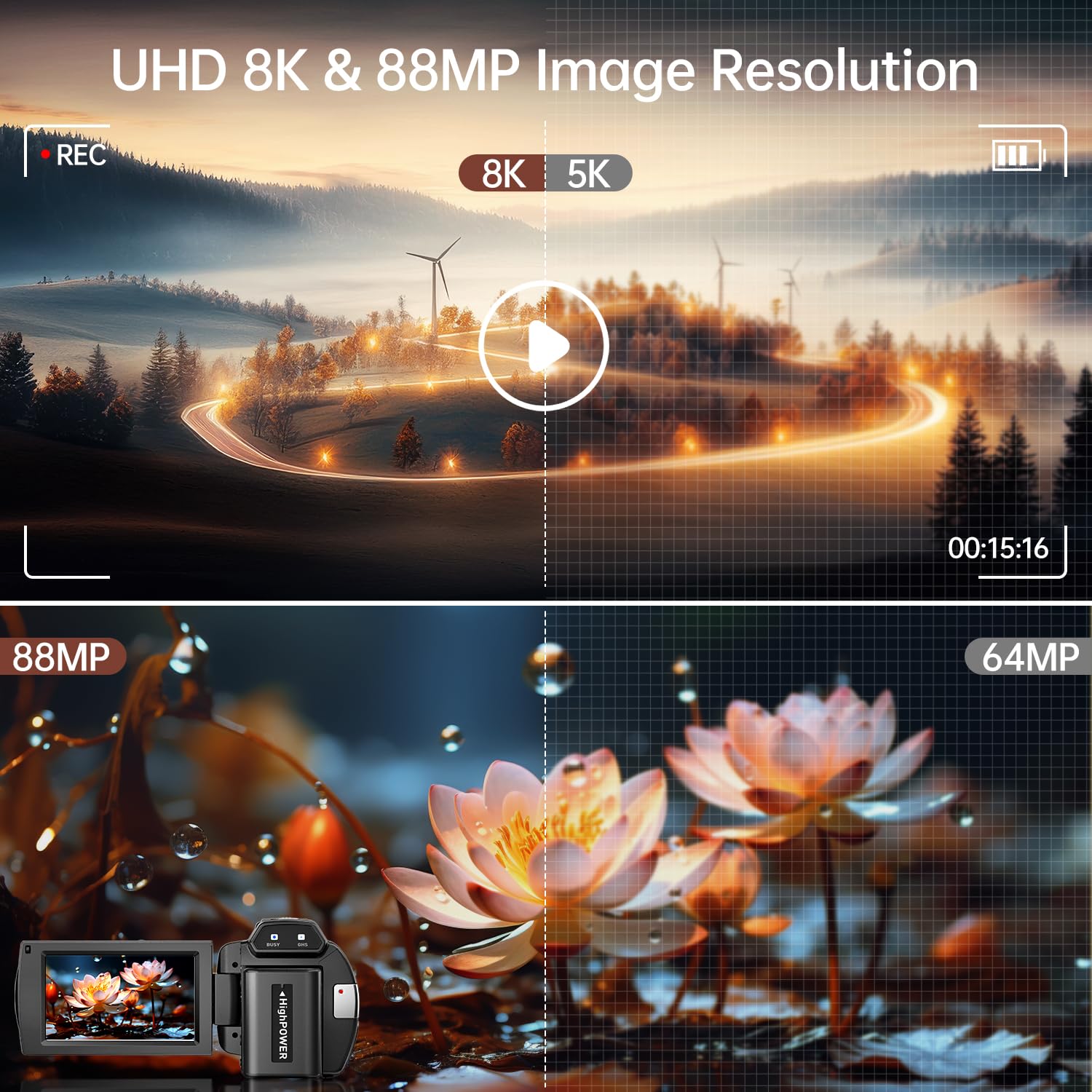8K Video Camera Camcorder 88MP UHD WiFi Vlogging Cameras for YouTube 18X Digital Zoom IR Night Vision 3.0&
