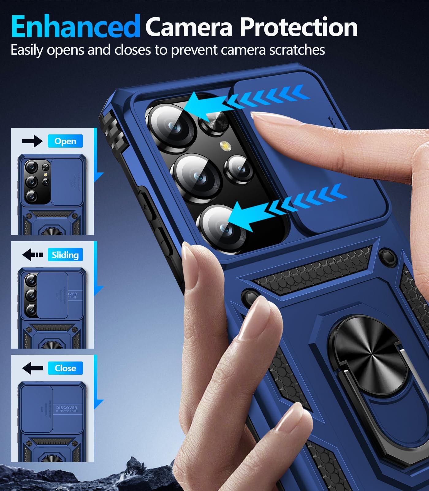 Samsung Galaxy S26 Ultra case with screen protector, showcasing enhanced camera protection features.