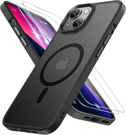 iPhone 16e 17e MagSafe case Miracase for Phone Case 6.1" in Matte Black with clear screen protectors.
